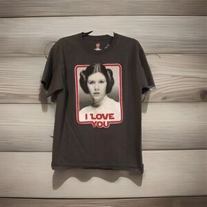 Star Wars Princess Leia "I Love You" Medium T-Shirt SS Gray Hanes Disney